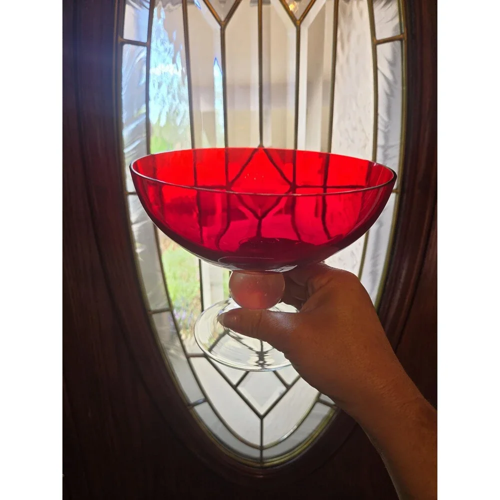 Unbranded | Accents | Vintage Ruby Red Glass Pedestal Bowl Mcm ...